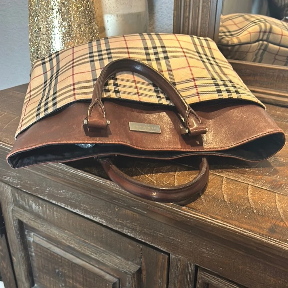 Burberry Checkered‎ Canvas Tote with Brown Accents